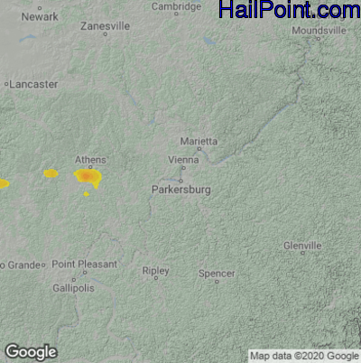 Hail Map for Parkersburg, WV Region on June 30, 2021
