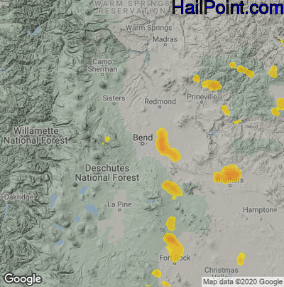 Hail Map for Bend, OR Region on June 30, 2021