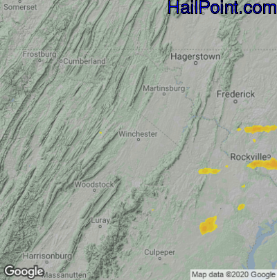 Hail Map for Winchester, VA Region on July 1, 2021 