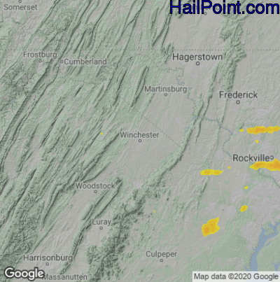 Hail Map for Winchester, VA Region on July 1, 2021