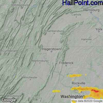 Hail Map for Hagerstown, MD Region on July 1, 2021
