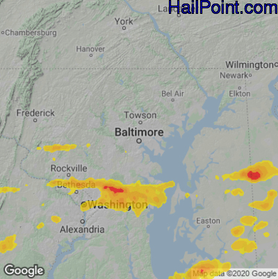 Hail Map for Baltimore, MD Region on July 1, 2021
