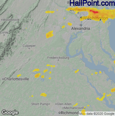 Hail Map for Fredericksburg, VA Region on July 1, 2021
