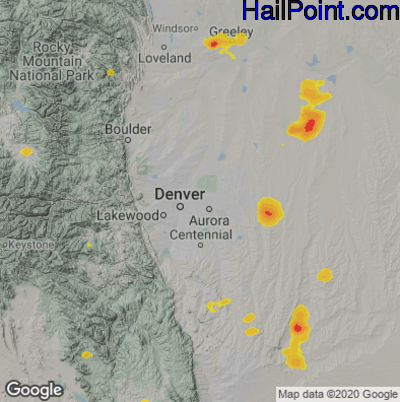 Hail Map for Denver, CO Region on July 1, 2021 