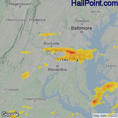 Hail Map for Washington, DC Region on July 1, 2021