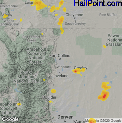Hail Map for Fort Collins, CO Region on July 1, 2021