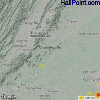 Hail Map for Charlotttesville, VA Region on July 1, 2021
