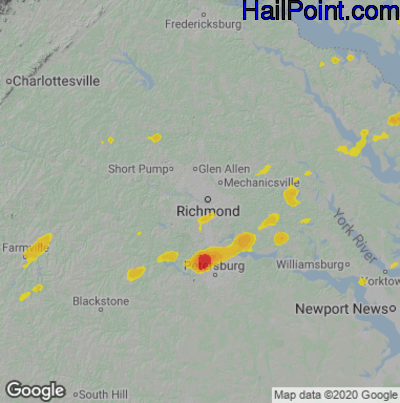 Hail Map for Richmond, VA Region on July 1, 2021