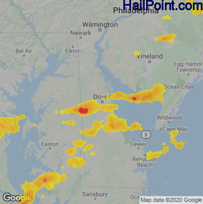 Hail Map for Dover, DE Region on July 1, 2021