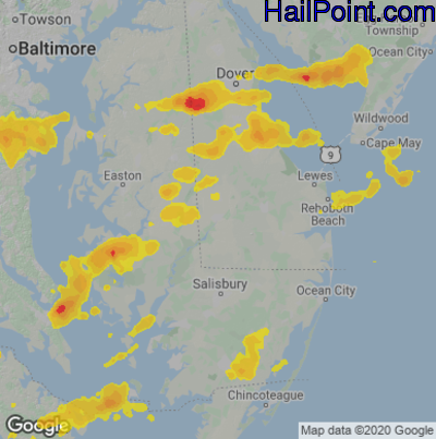 Hail Map for Seaford, DE Region on July 1, 2021