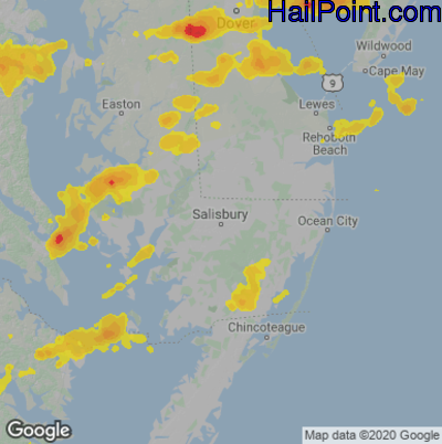 Hail Map for Salisbury., MD Region on July 1, 2021