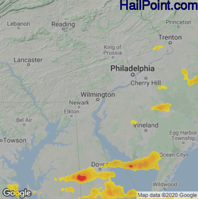 Hail Map for Wilmington, DE Region on July 1, 2021