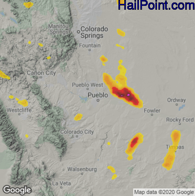 Hail Map for Pueblo, CO Region on July 1, 2021