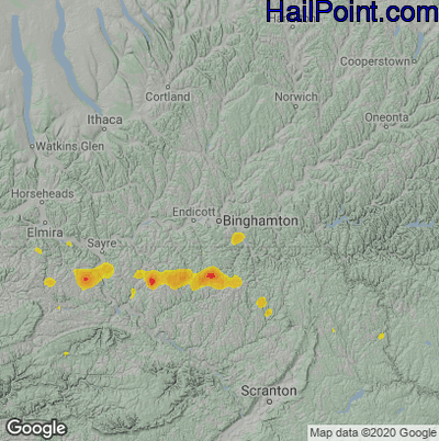 Hail Map for Binghamton, NY Region on July 2, 2021