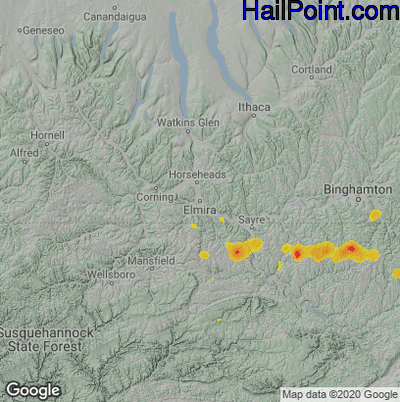 Hail Map for Elmira, NY Region on July 2, 2021