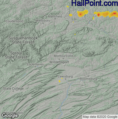 Hail Map for Willamsport, PA Region on July 2, 2021