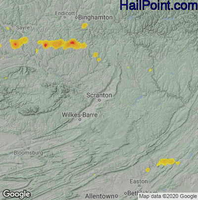 Hail Map for Scranton, PA Region on July 2, 2021 