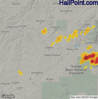Hail Map for Gilette, WY Region on July 2, 2021