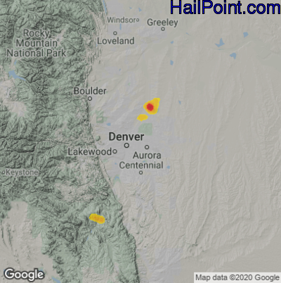 Hail Map for Denver, CO Region on July 2, 2021 