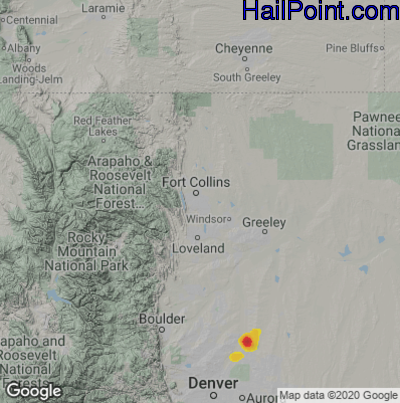 Hail Map for Fort Collins, CO Region on July 3, 2021