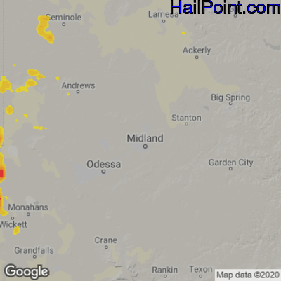 Hail Map for Midland, TX Region on July 3, 2021