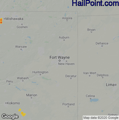 Hail Map for Fort Wayne, IN Region on July 3, 2021