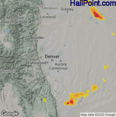 Hail Map for Denver, CO Region on July 3, 2021