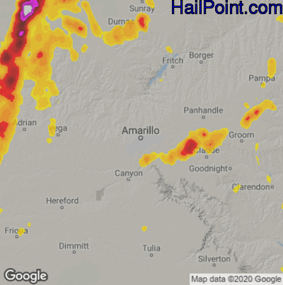 Hail Map for Amarillo, TX Region on July 4, 2021