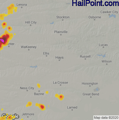 Hail Map for Hays, KS Region on July 4, 2021