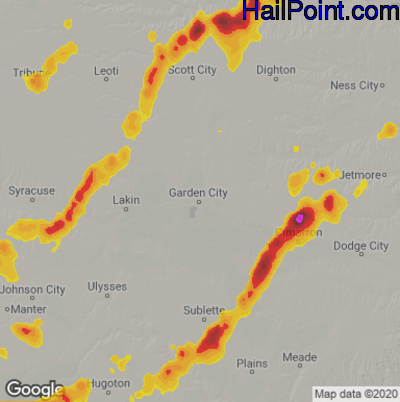 Hail Map for Garden City, KS Region on July 4, 2021 