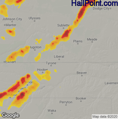 Hail Map for Liberal, KS Region on July 4, 2021 