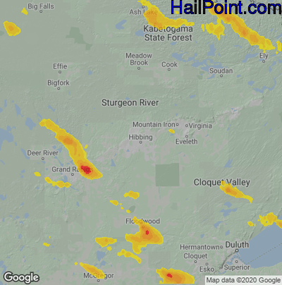 Hail Map for Hibbing, MN Region on July 5, 2021