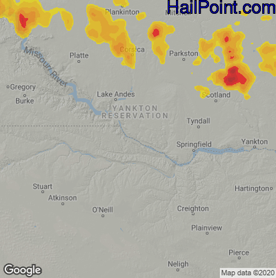 Hail Map for Grand Island, NE Region on July 5, 2021