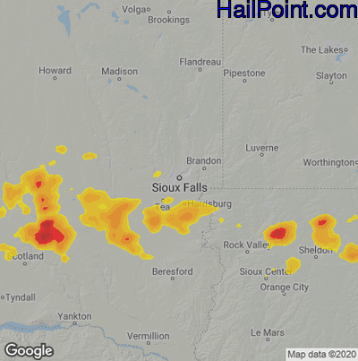 Hail Map for Sioux Falls, SD Region on July 5, 2021