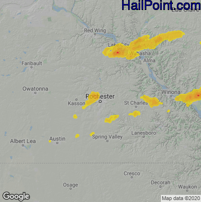 Hail Map for Rochester, MN Region on July 6, 2021
