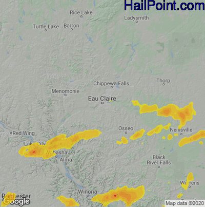 Hail Map for Eau Claire, WI Region on July 6, 2021