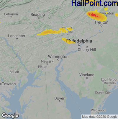 Hail Map for Wilmington, DE Region on July 6, 2021