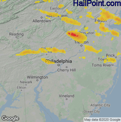 Hail Map for Philadelphia, PA Region on July 6, 2021