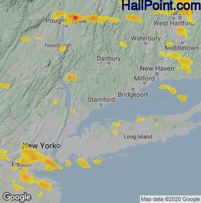 Hail Map for Stamford, CT Region on July 6, 2021