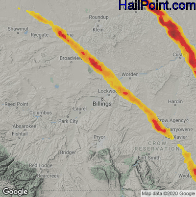 Hail Map for Billings, MN Region on July 6, 2021