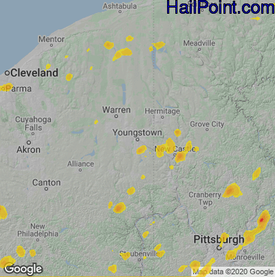 Hail Map for Youngstown, OH Region on July 7, 2021 