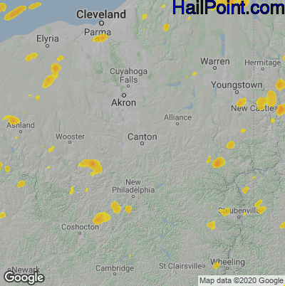 Hail Map for Canton, OH Region on July 7, 2021 