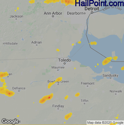 Hail Map for Toledo, OH Region on July 7, 2021
