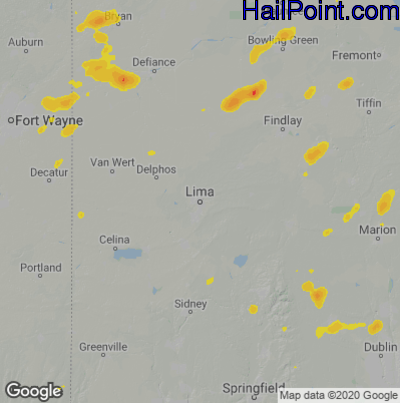 Hail Map for Lima, OH Region on July 7, 2021