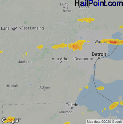 Hail Map for Ann Arbor, MI Region on July 7, 2021
