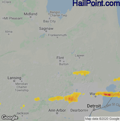 Hail Map for Flint, MI Region on July 7, 2021