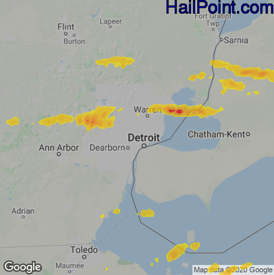 Hail Map for Detroit, MI Region on July 7, 2021