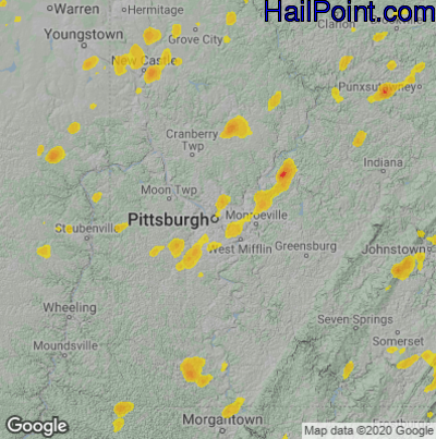 Hail Map for Pittsburgh, PA Region on July 7, 2021 