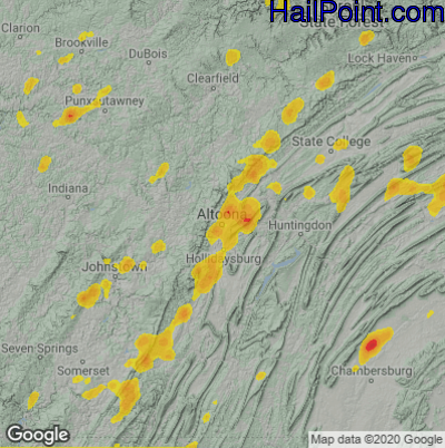 Hail Map for Altoona, PA Region on July 7, 2021