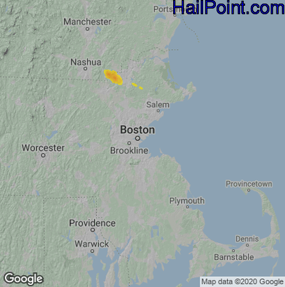 Hail Map for Boston, MA Region on July 7, 2021